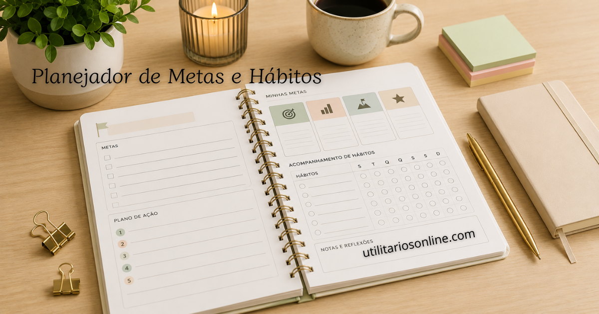 planejador de metas e hábitos mostrando objetivos e progresso semanal