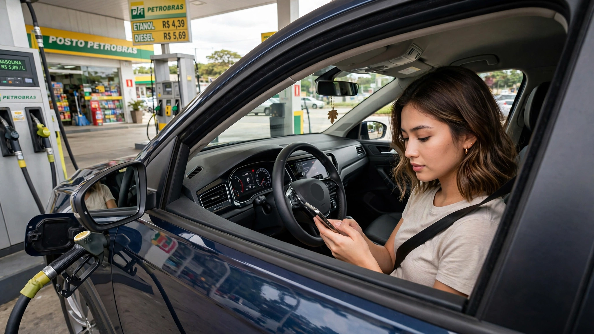 Controle de Consumo de Combustível mostrando km rodados, litros abastecidos e comparativo gasolina x etanol
