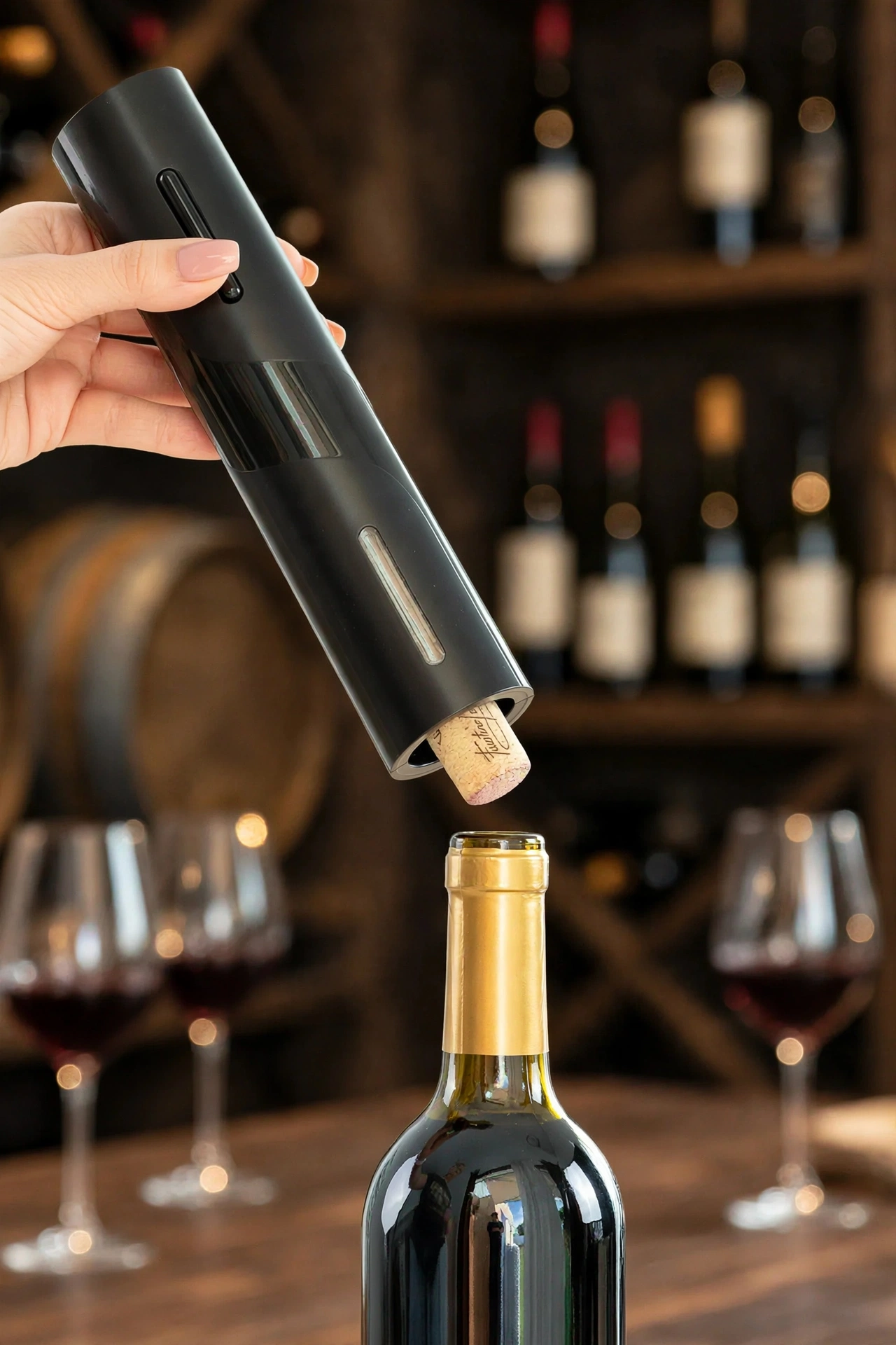 Abridor de Vinho Elétrico Recarregável USB-C com Base | Saca-Rolhas Automático Premium