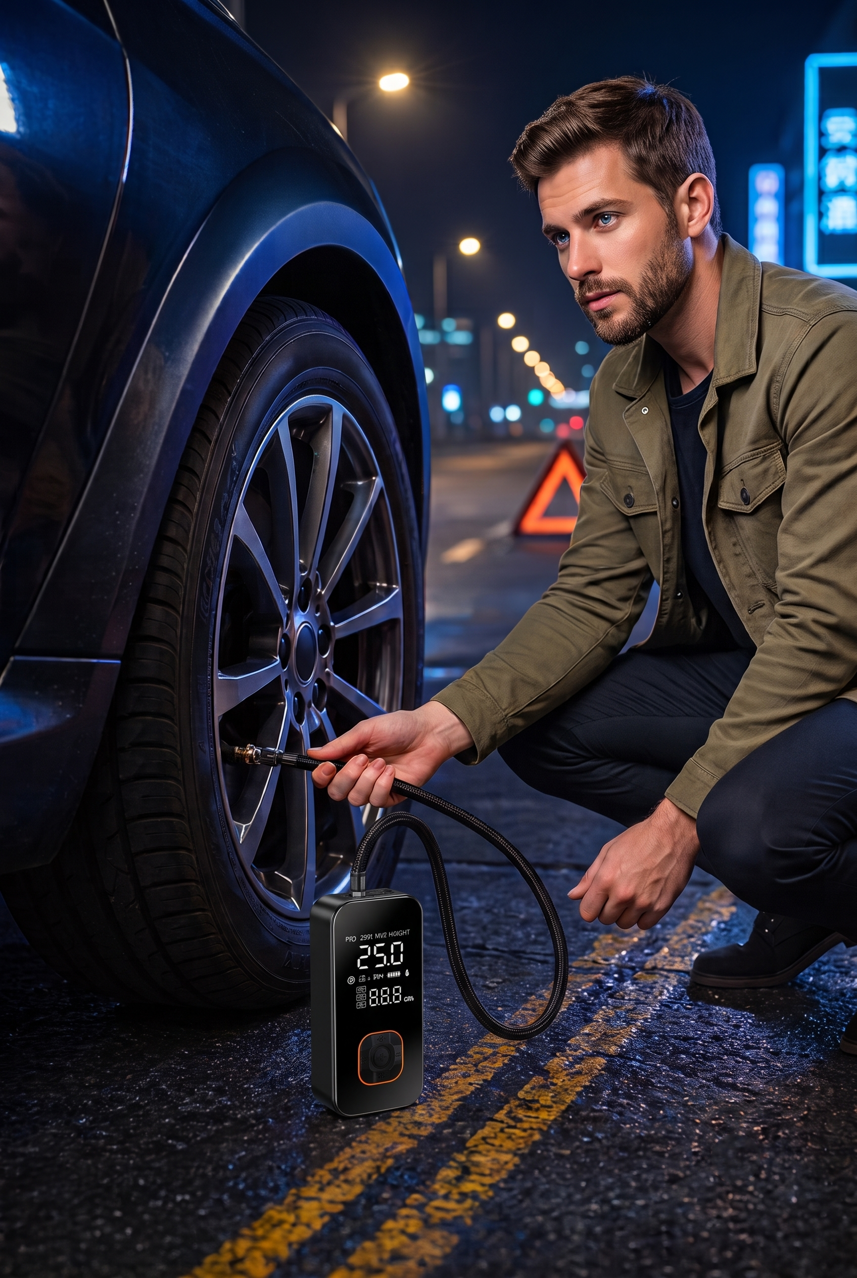 Bomba Elétrica Portátil Digital para Encher Pneu de Carro, Moto e Bicicleta | Compressor de Ar