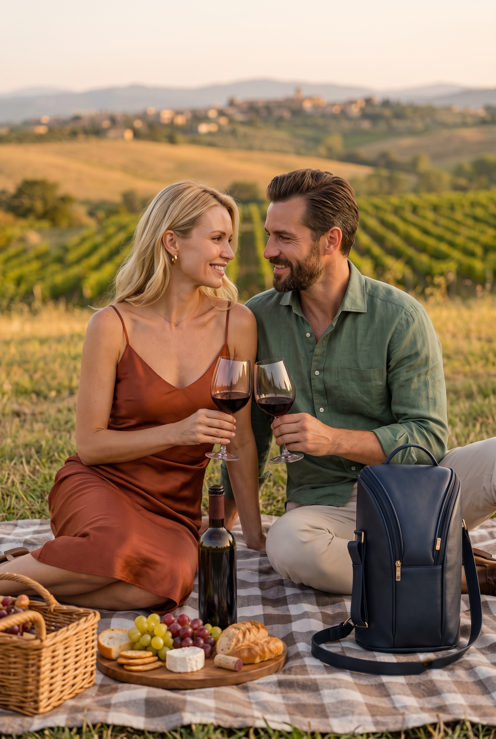 Bolsa Térmica para 4 Garrafas de Vinho com Taças | Wine Bag Premium em Couro Sintético